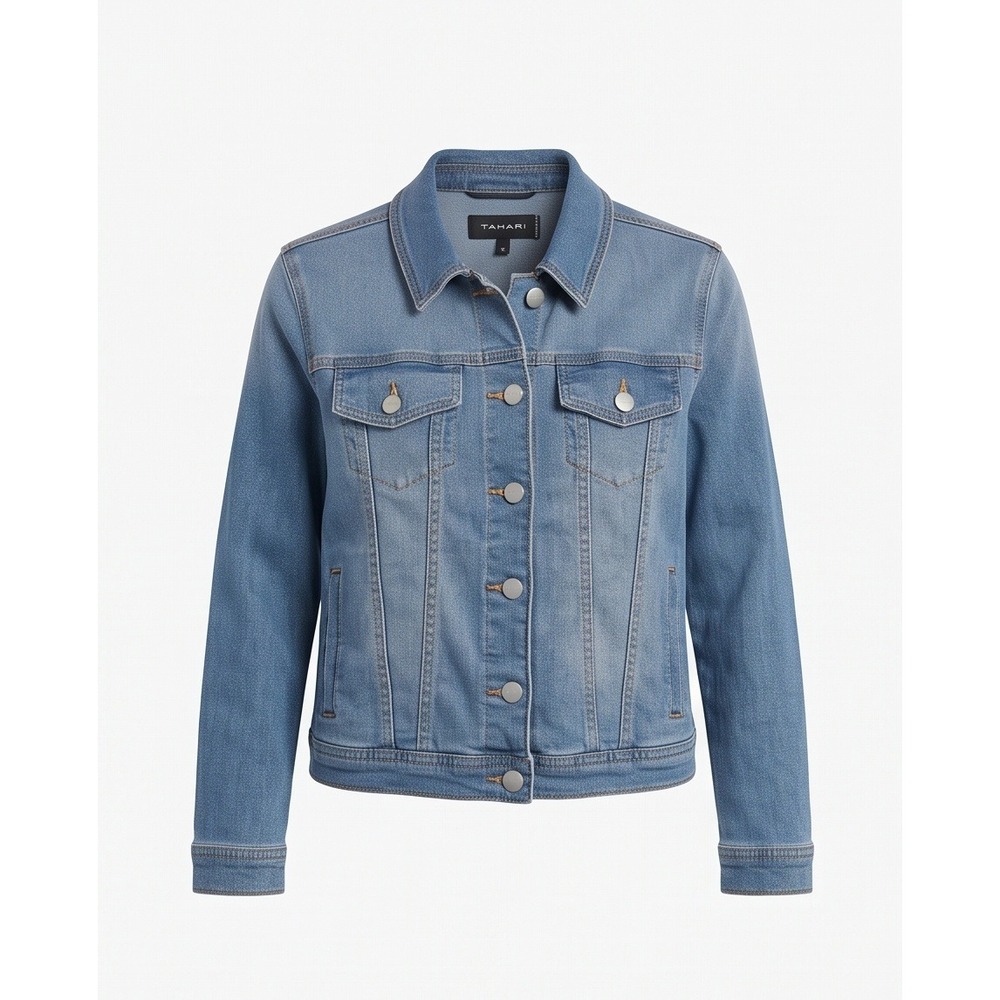 Tahari Women's PM Glacier Wash Blue Denim Trucker Jacket TP191533J NWT $118